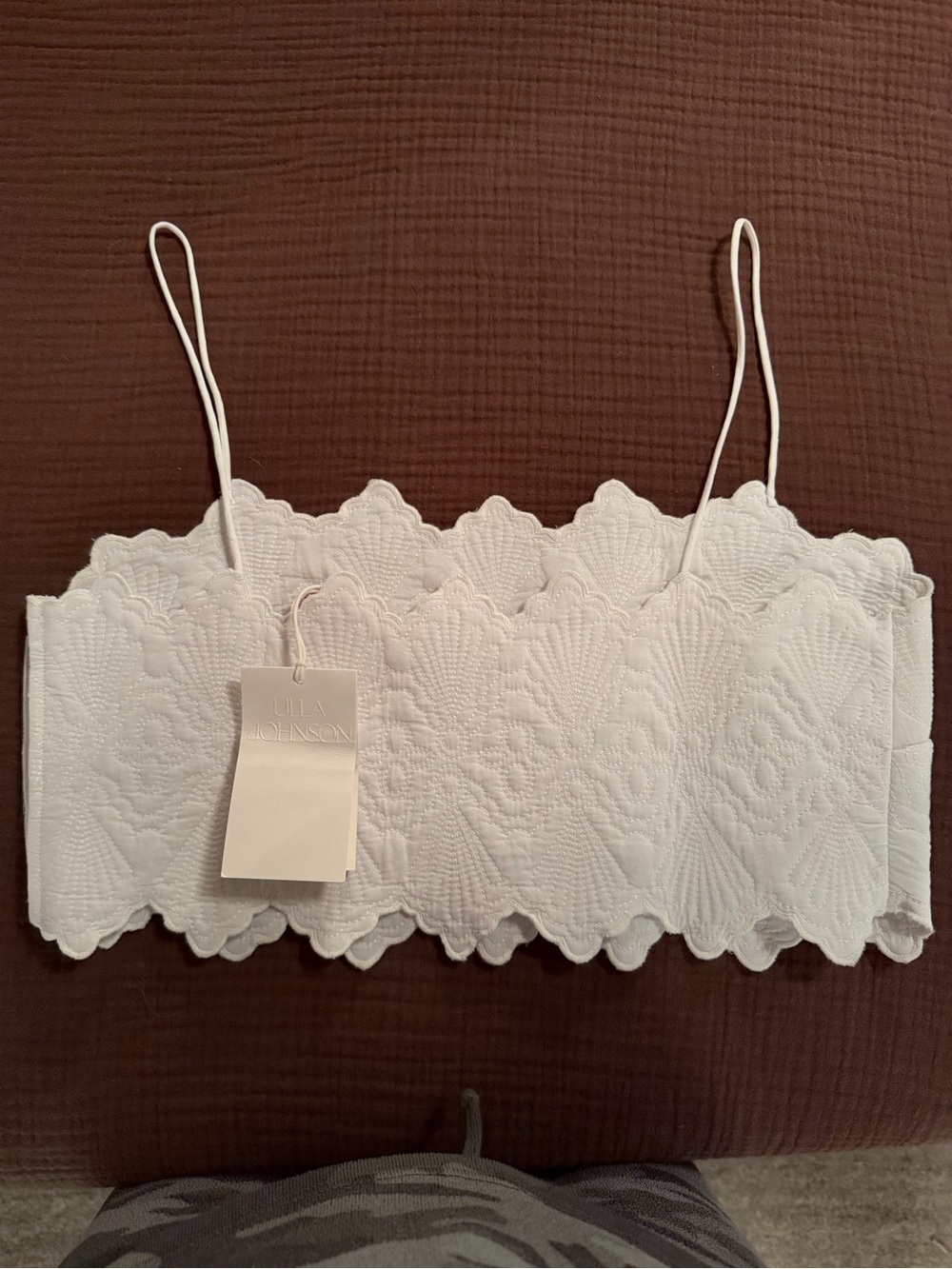 Ulla Johnson White Scallop Embroidered Crop Top - Picture 2 of 5